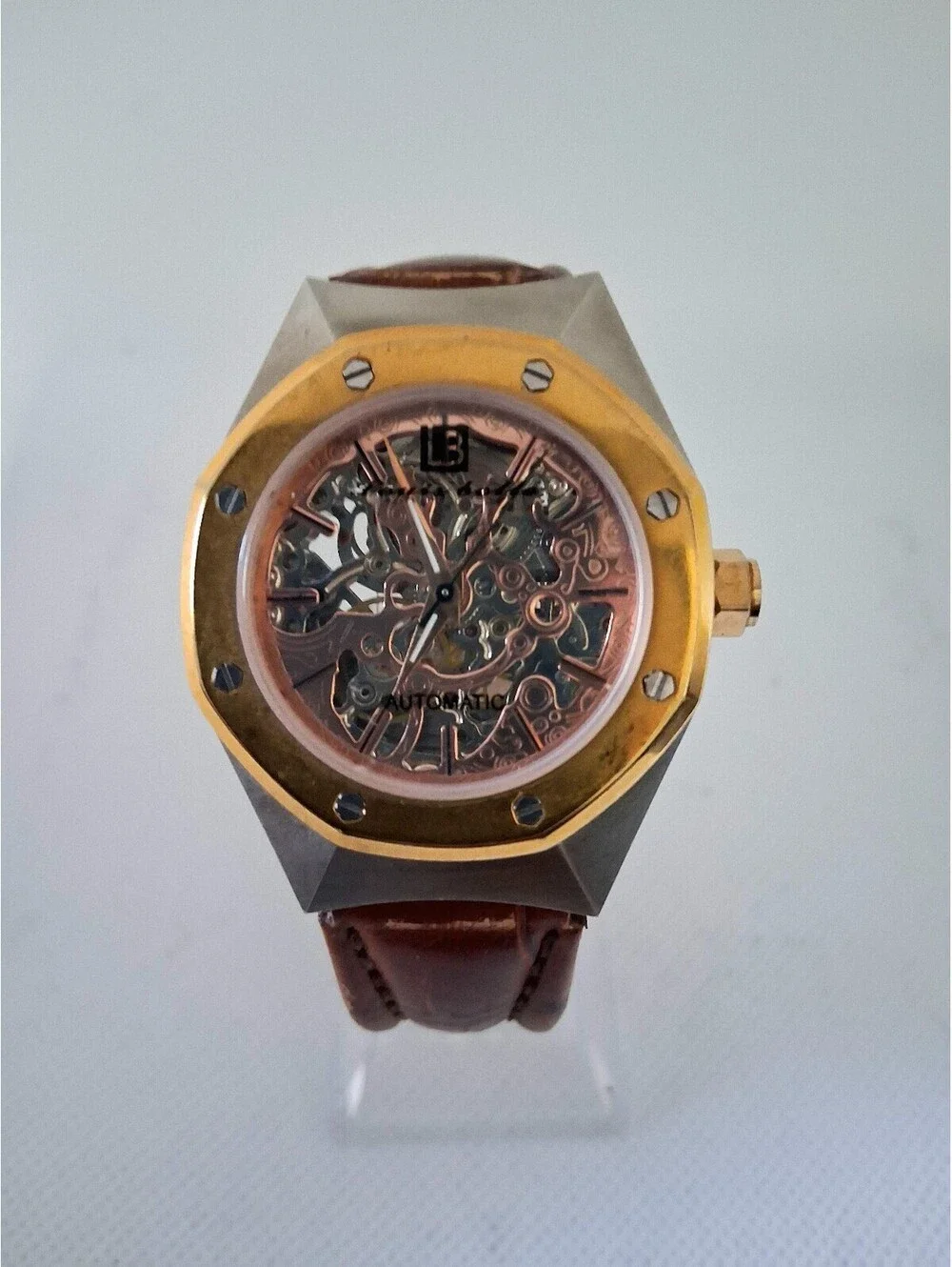 Louis Bolle A-5056-080 Mens Watch 36mm Rose Skeleton Automatic Watch